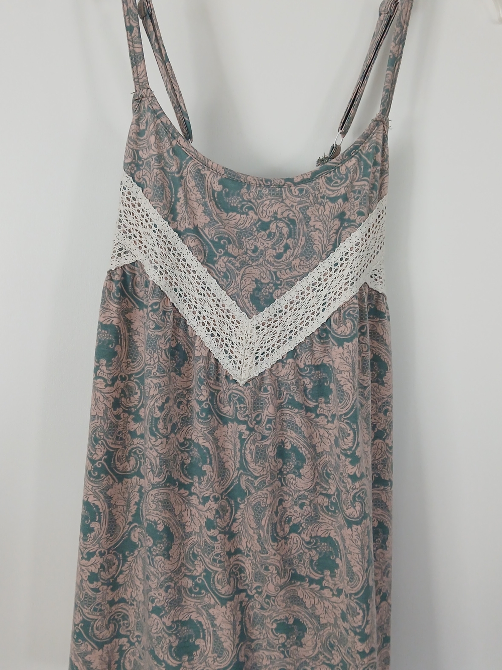 BloomChic Teal and Light Pink Paisley Crochet-Trim Tank Dress
